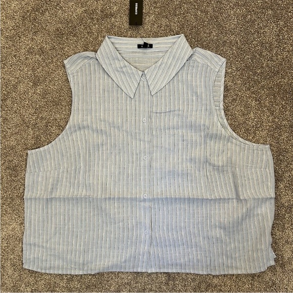 Express Women's Linen-Blend Pinstripe Sleeveless Button Up Shirt Size XL NWT $58 - Picture 6 of 16